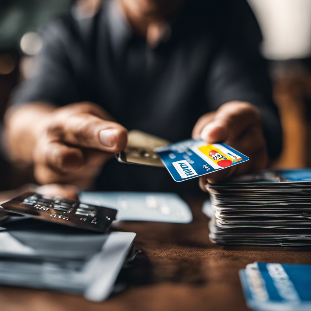 An image featuring a person confidently shredding collection notices while holding a stack of credit cards, with a secured credit card shining brightly to symbolize overcoming collections and rebuilding credit