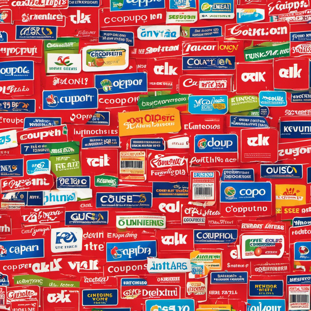 An image showcasing a vibrant collage of coupon websites' logos, representing a variety of categories such as groceries, clothing, travel, and electronics